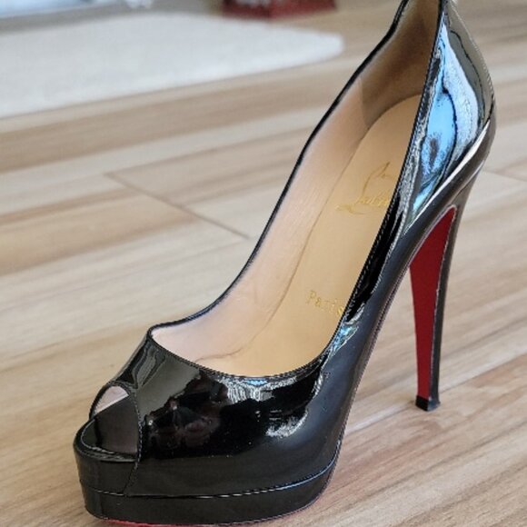 Christian Louboutin 150 Lady Peep Black Patent Leather Shoe Eur.35 - Picture 4 of 16
